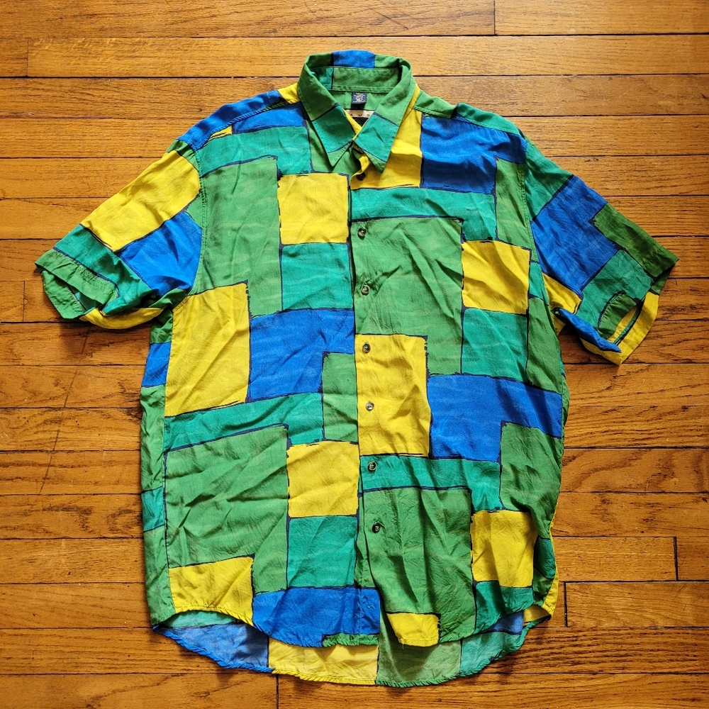 Vtg 80/90s Haupt L Color Block Button Up Collared Shirt